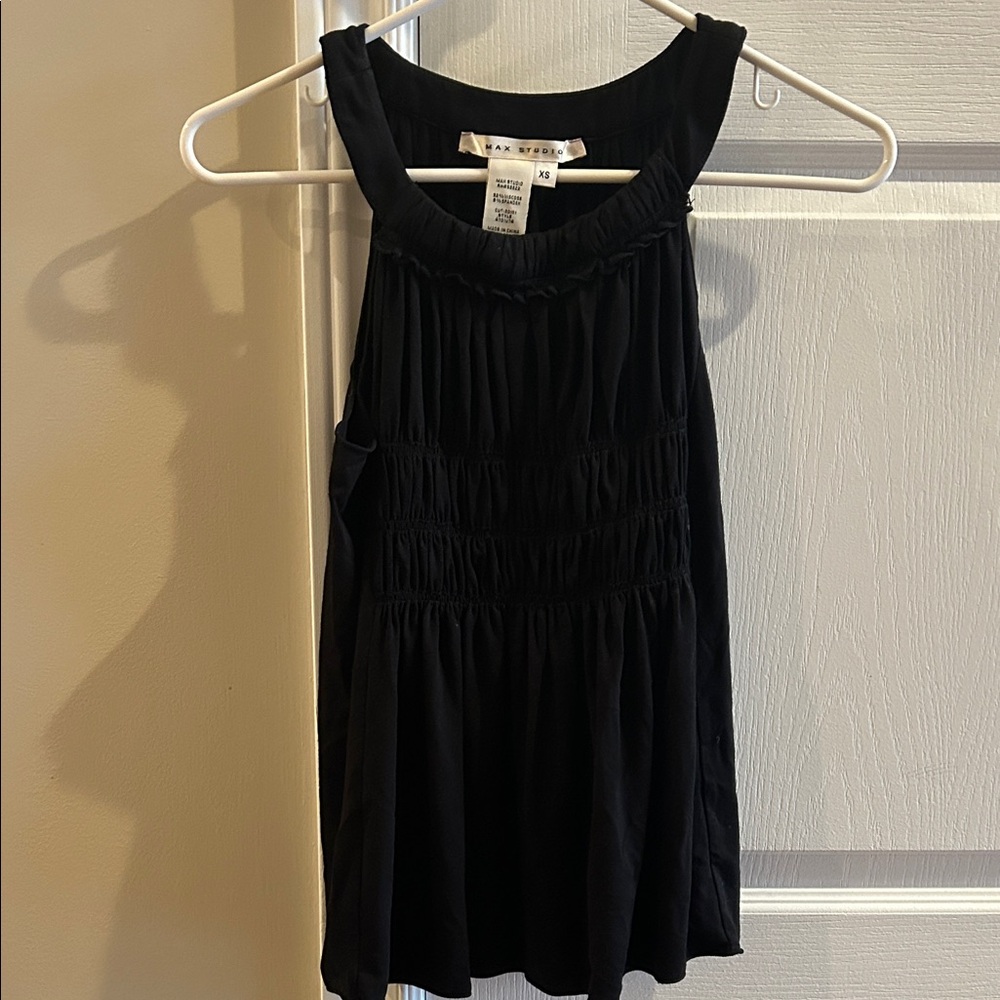 Max Studio Black Gathered Tank Top -Size XS